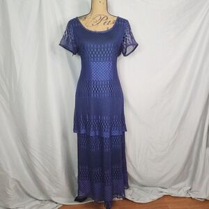 USA Vintage ULTRA DRESS NY Size 12 Blue‎ Crocheted Layered Tiered Maxi Dress